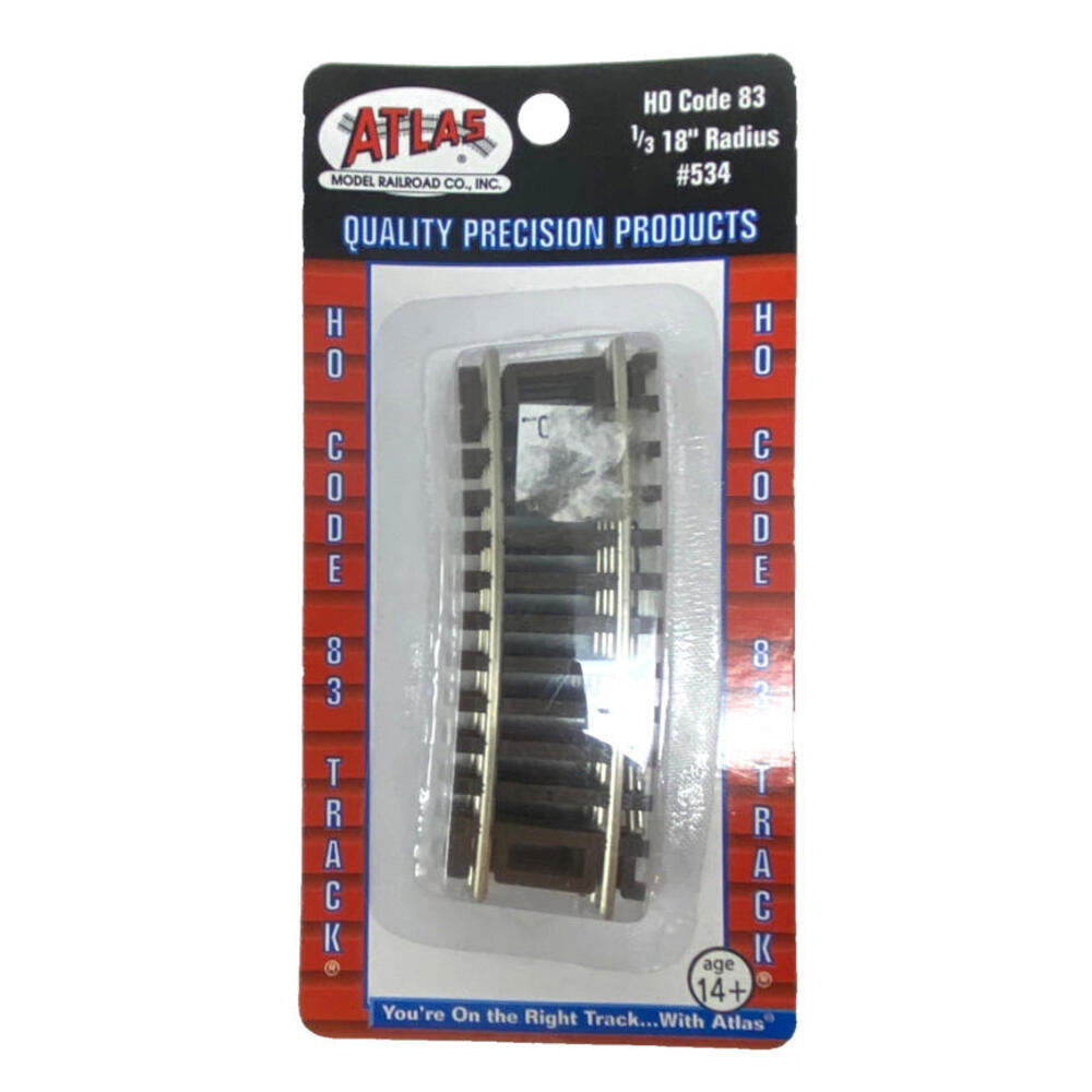 Atlas HO Scale Code 83 18" Radius Third-Curve 4-Pack Model Train Track #534